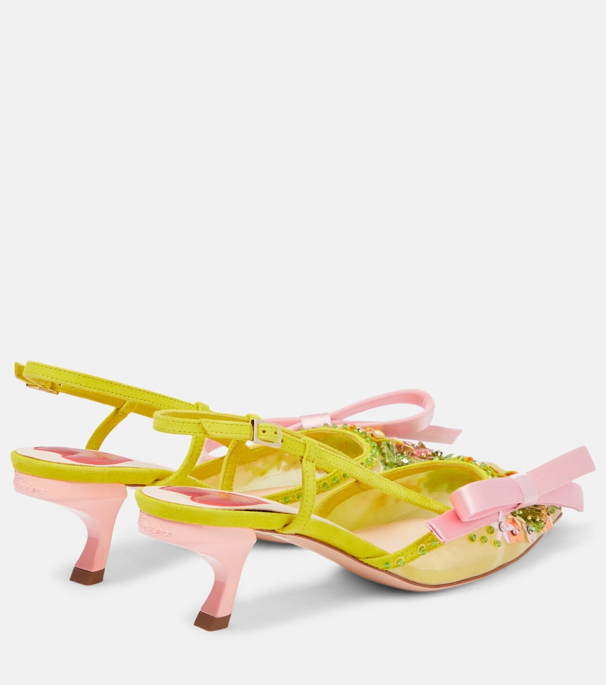 Roger Vivier Virgule embellished satin slingback pumps