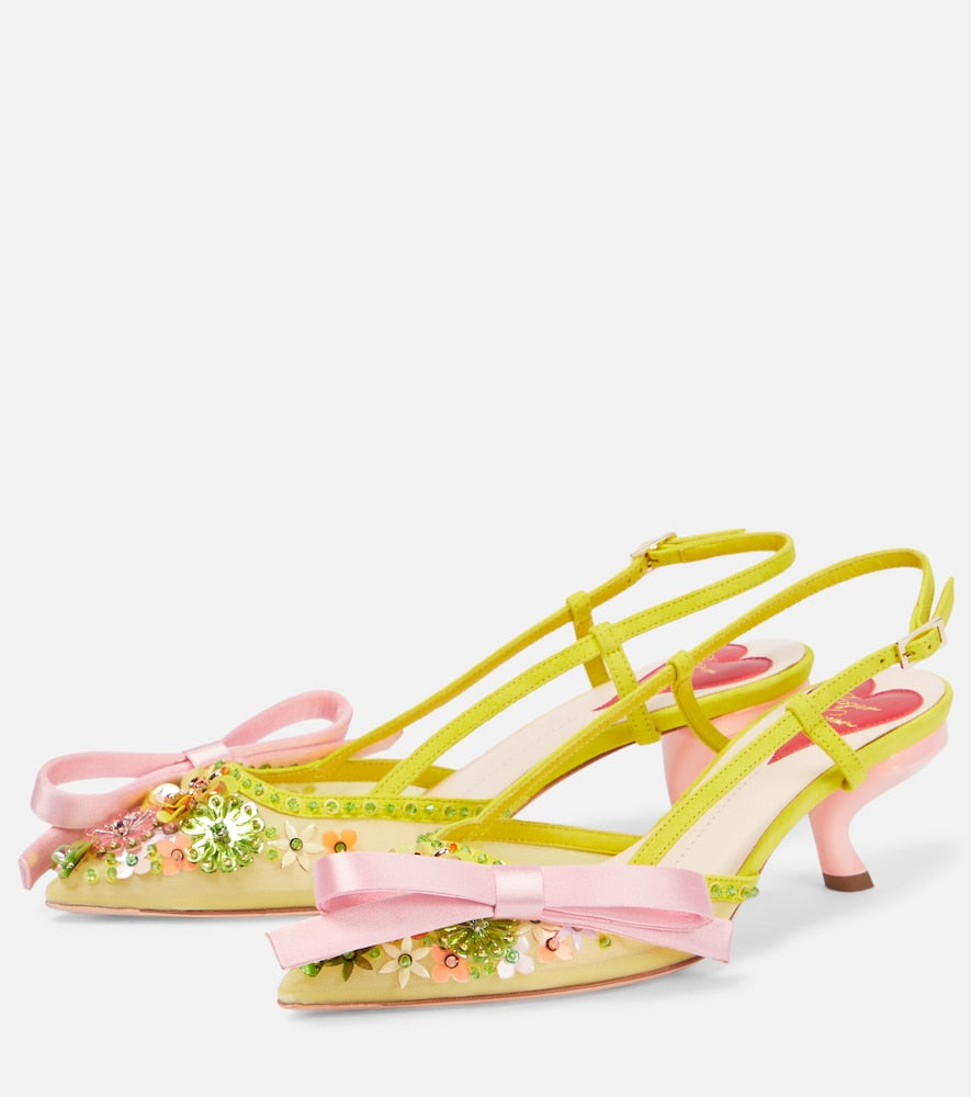 Roger Vivier Virgule embellished satin slingback pumps