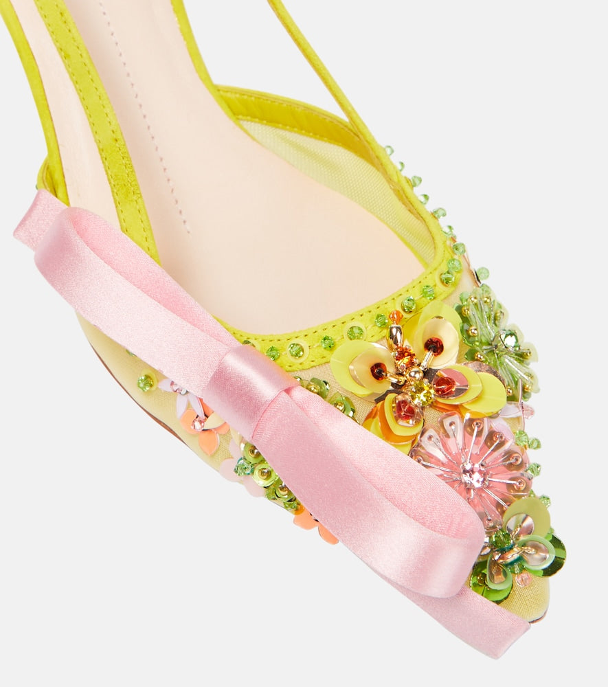 Roger Vivier Virgule embellished satin slingback pumps