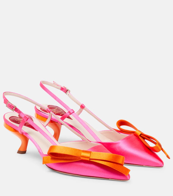 Roger Vivier Virgule bow-embellished satin slingback pumps