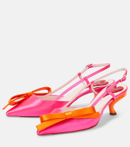 Roger Vivier Virgule bow-embellished satin slingback pumps