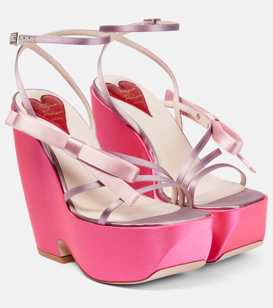 Roger Vivier Choc Bow satin wedge sandals (Pink) - High-Heel Sandals