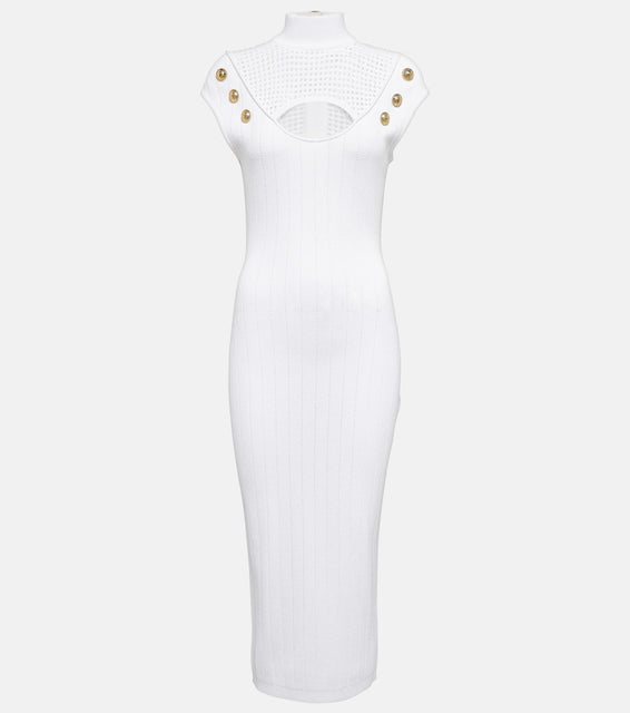 Balmain Mesh-trimmed midi dress