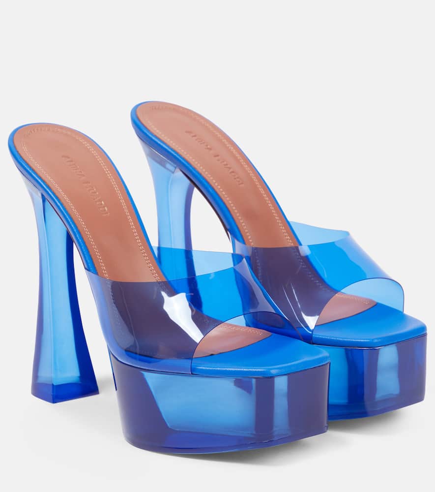 Amina Muaddi Dalida Glass PVC platform mules