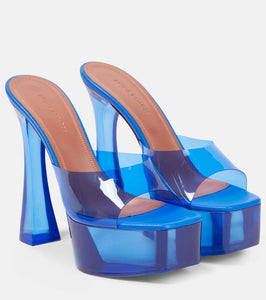 Amina Muaddi Dalida Glass PVC platform mules