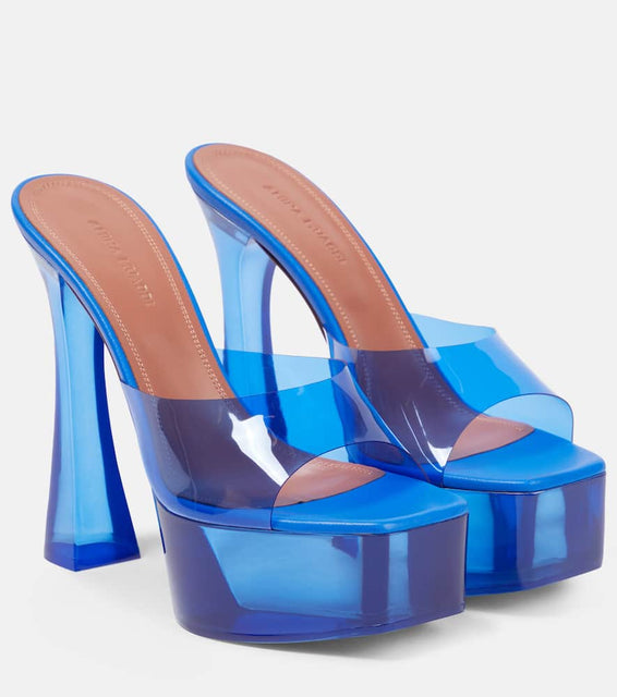 Amina Muaddi Dalida Glass PVC platform mules