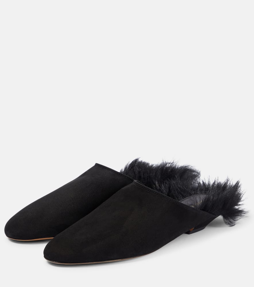 Khaite Otto shearling-trimmed suede mules