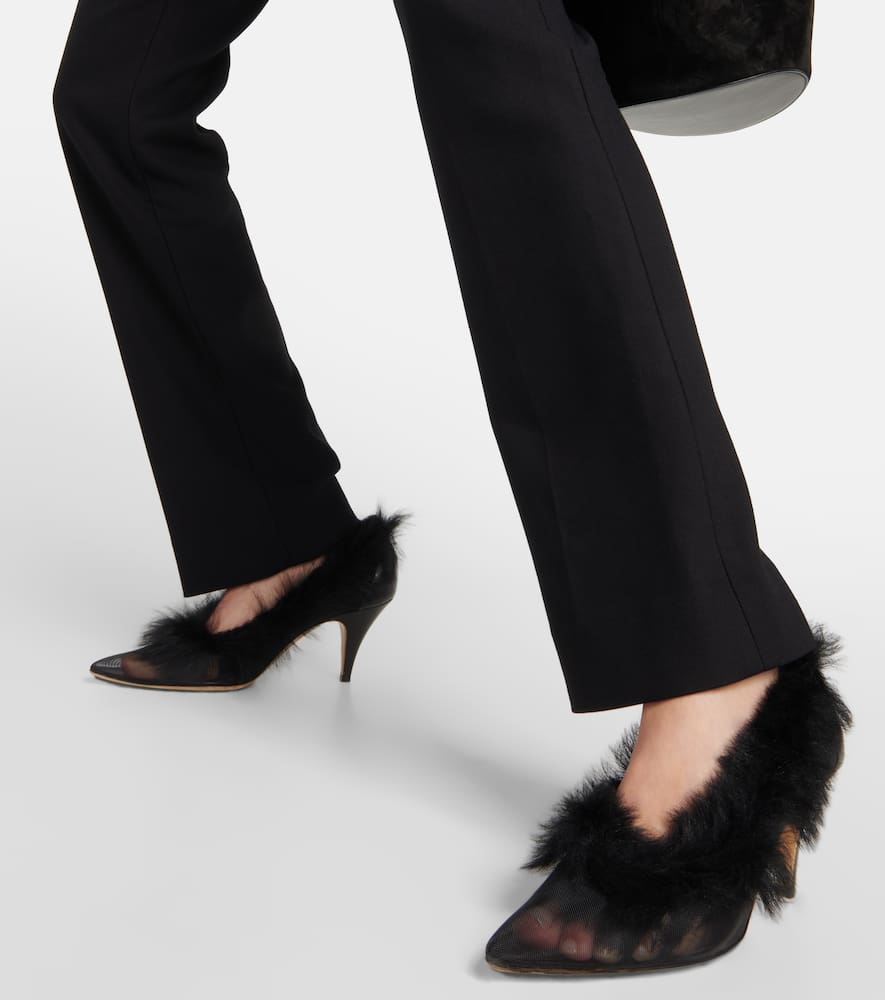 Khaite River shearling-trimmed mesh pumps