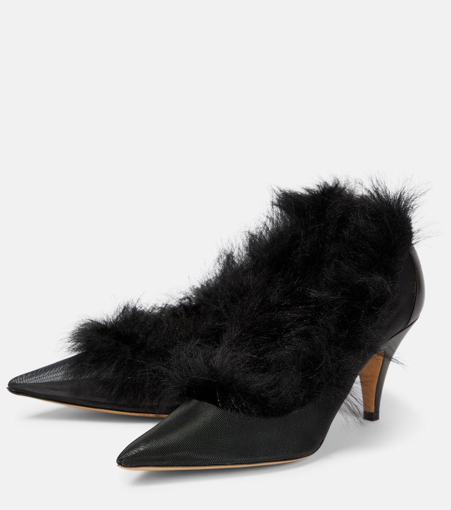 Khaite River shearling-trimmed mesh pumps