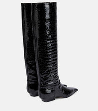 Khaite Croc-effect patent leather knee-high boots