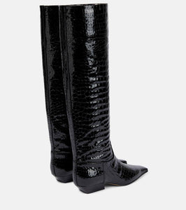 Khaite Croc-effect patent leather knee-high boots