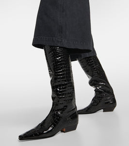 Khaite Croc-effect patent leather knee-high boots