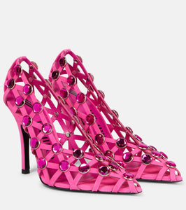 The Attico Grid crystal-embellished suede pumps