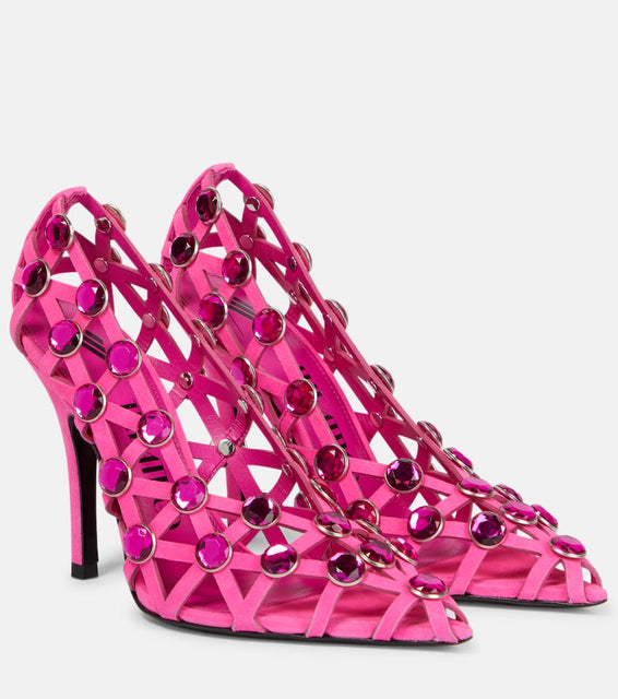 The Attico Grid crystal-embellished suede pumps