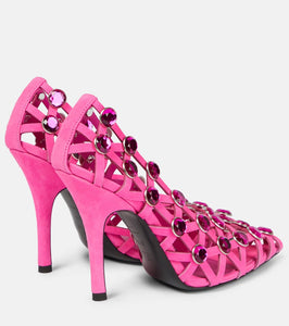 The Attico Grid crystal-embellished suede pumps