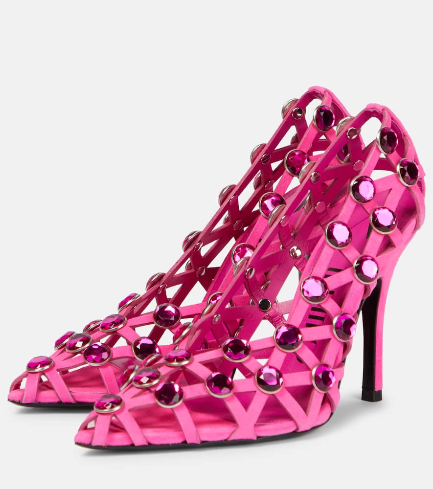The Attico Grid crystal-embellished suede pumps