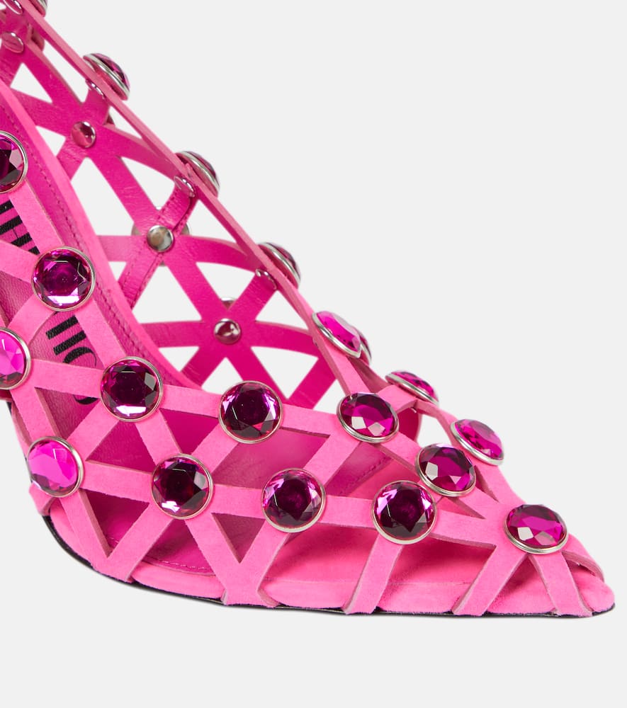 The Attico Grid crystal-embellished suede pumps