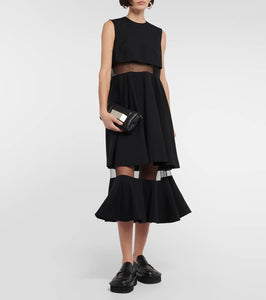 Noir Kei Ninomiya Mesh-trimmed wool midi dress
