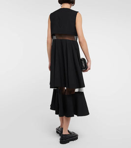 Noir Kei Ninomiya Mesh-trimmed wool midi dress