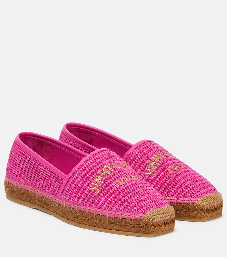 Jimmy Choo Brie Flat logo raffia espadrilles - Jimmy Choo Brie 平底logo拉菲草编织鞋