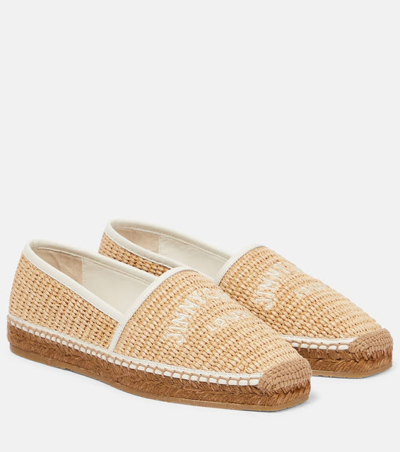 Jimmy Choo Brie Flat logo raffia espadrilles