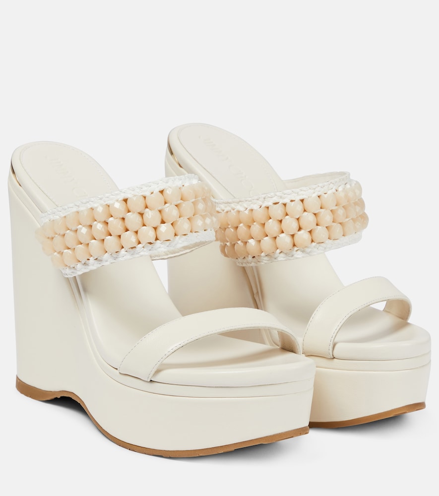 Jimmy Choo Amoure Wedge 130 leather sandals - Jimmy Choo Amoure 130 坡跟皮凉鞋