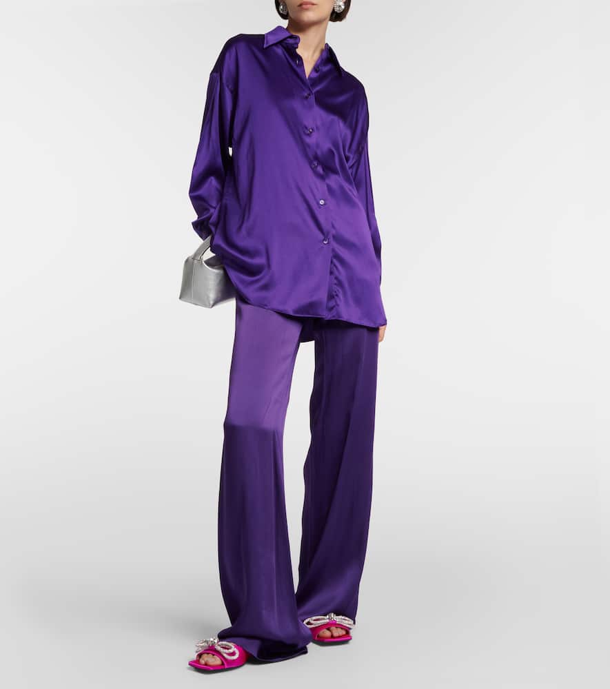 Mach & Mach Double Bow embellished satin mules