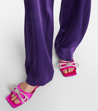 Mach & Mach Double Bow embellished satin mules