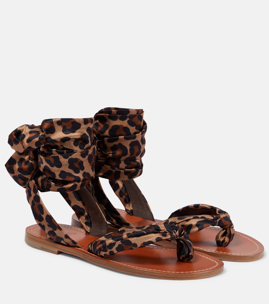 Christian Louboutin Niloo du desert leopard-print satin sandals in Multicoloured - Flat Sandals
