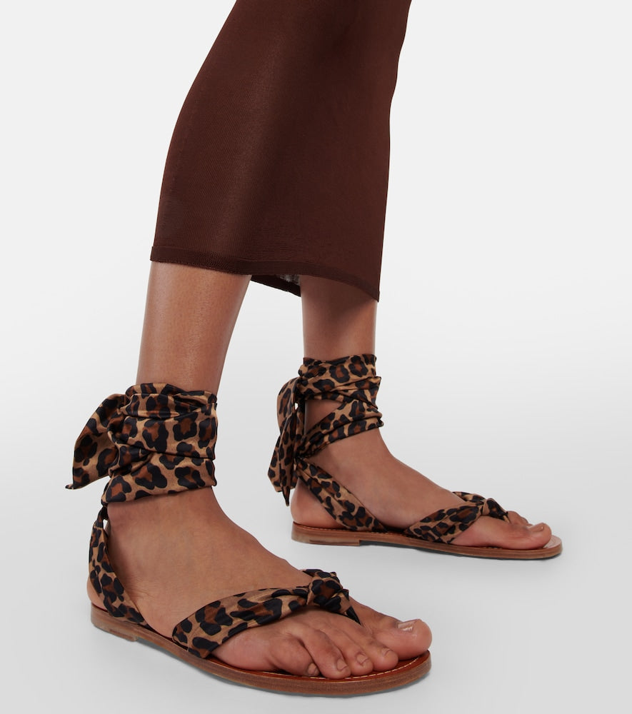 Christian Louboutin Niloo du desert leopard-print satin sandals in Multicoloured - Flat Sandals