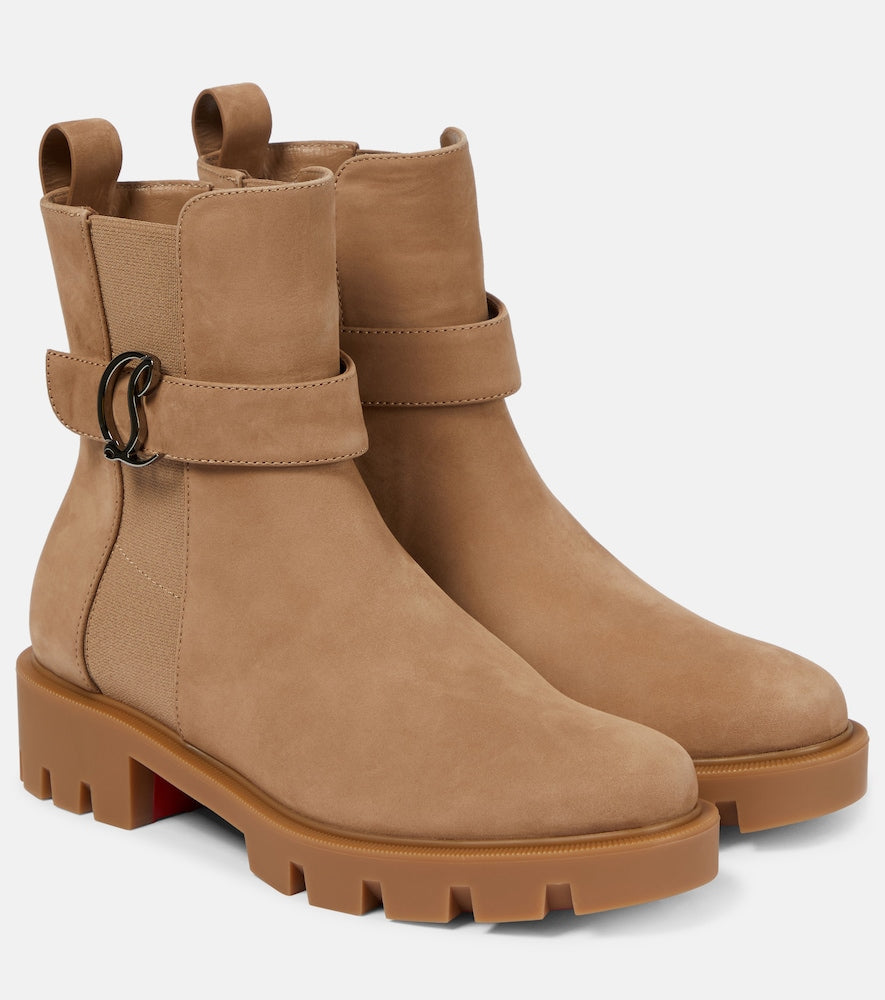 Beige Christian Louboutin CL Chelsea suede ankle boots - Flat Boots