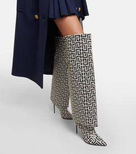 Balmain Ariel monogram knee-high boots