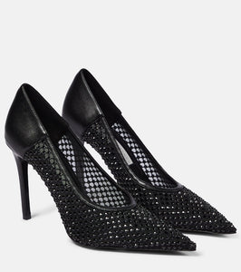 Stella McCartney Iconic embellished mesh and faux leather pumps