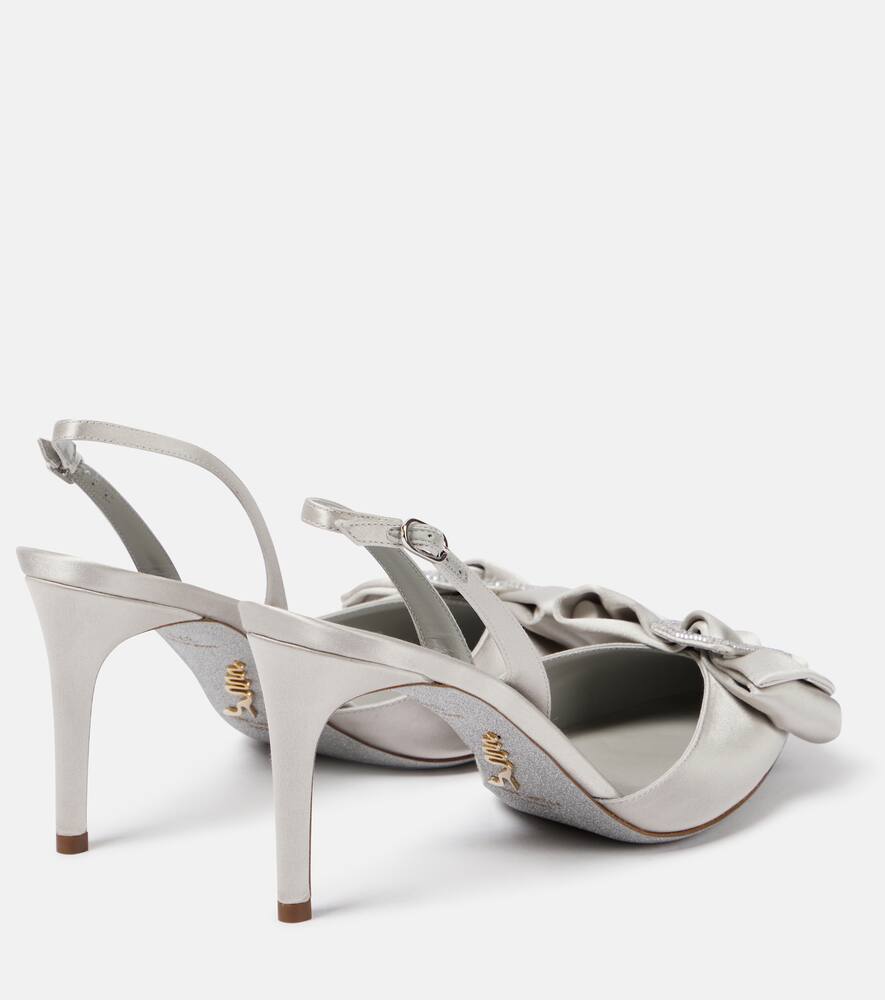 Rene Caovilla Bow-embellished satin slingback pumps