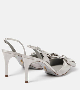 Rene Caovilla Bow-embellished satin slingback pumps