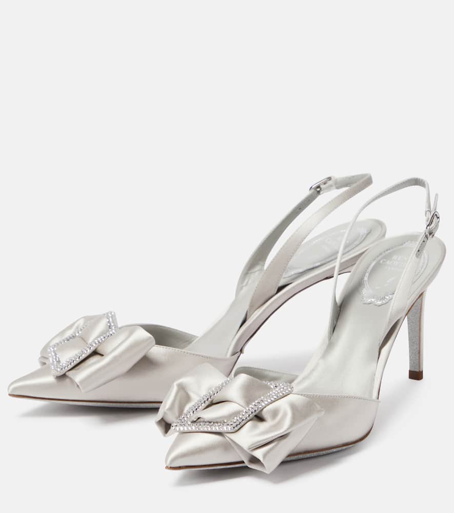 Rene Caovilla Bow-embellished satin slingback pumps