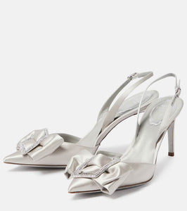 Rene Caovilla Bow-embellished satin slingback pumps