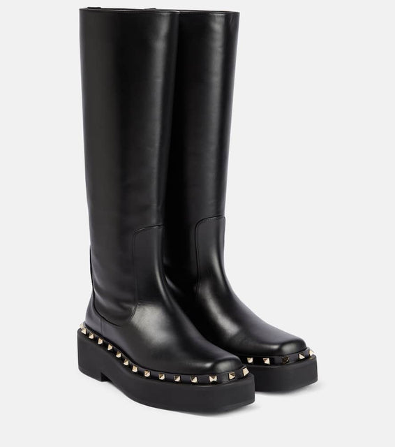 Valentino Garavani Rockstud leather knee-high boots