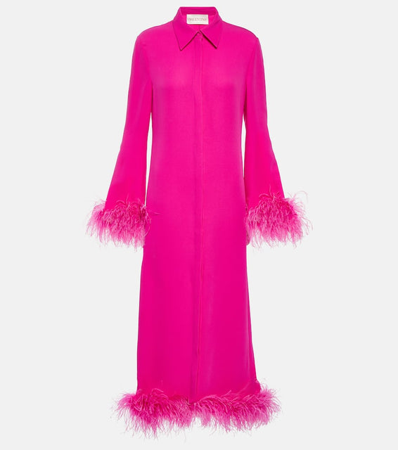 Valentino Feather-trimmed silk cady shirt dress