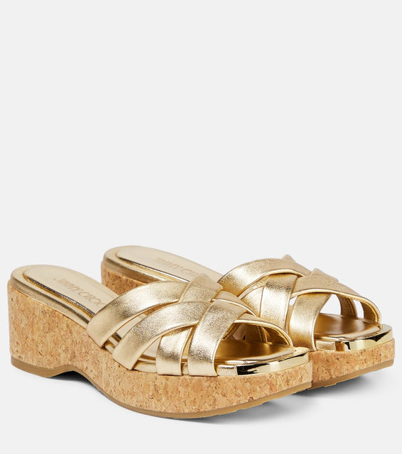 Jimmy Choo Maribou 50 metallic leather sandals