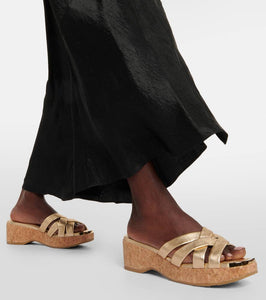Jimmy Choo Maribou 50 metallic leather sandals