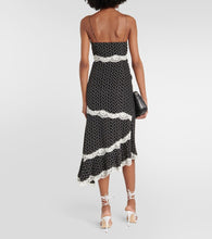 Alessandra Rich Lace-trimmed polka-dot silk midi dress