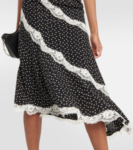 Alessandra Rich Lace-trimmed polka-dot silk midi dress
