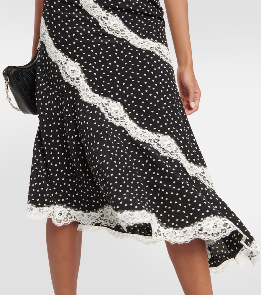 Alessandra Rich Lace-trimmed polka-dot silk midi dress