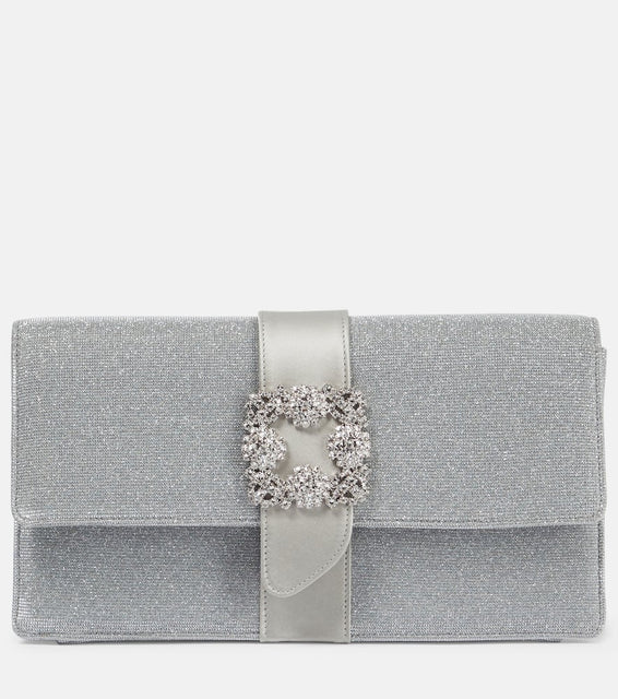 Manolo Blahnik Capri Glitter embellished clutch. Shop Manolo Blahnik Clutches for women now.