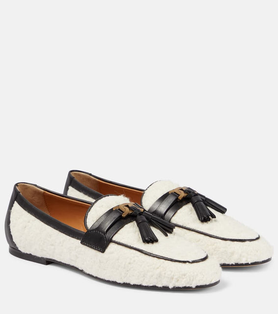 Tod's Tasseled boucl√É¬© and leather loafers