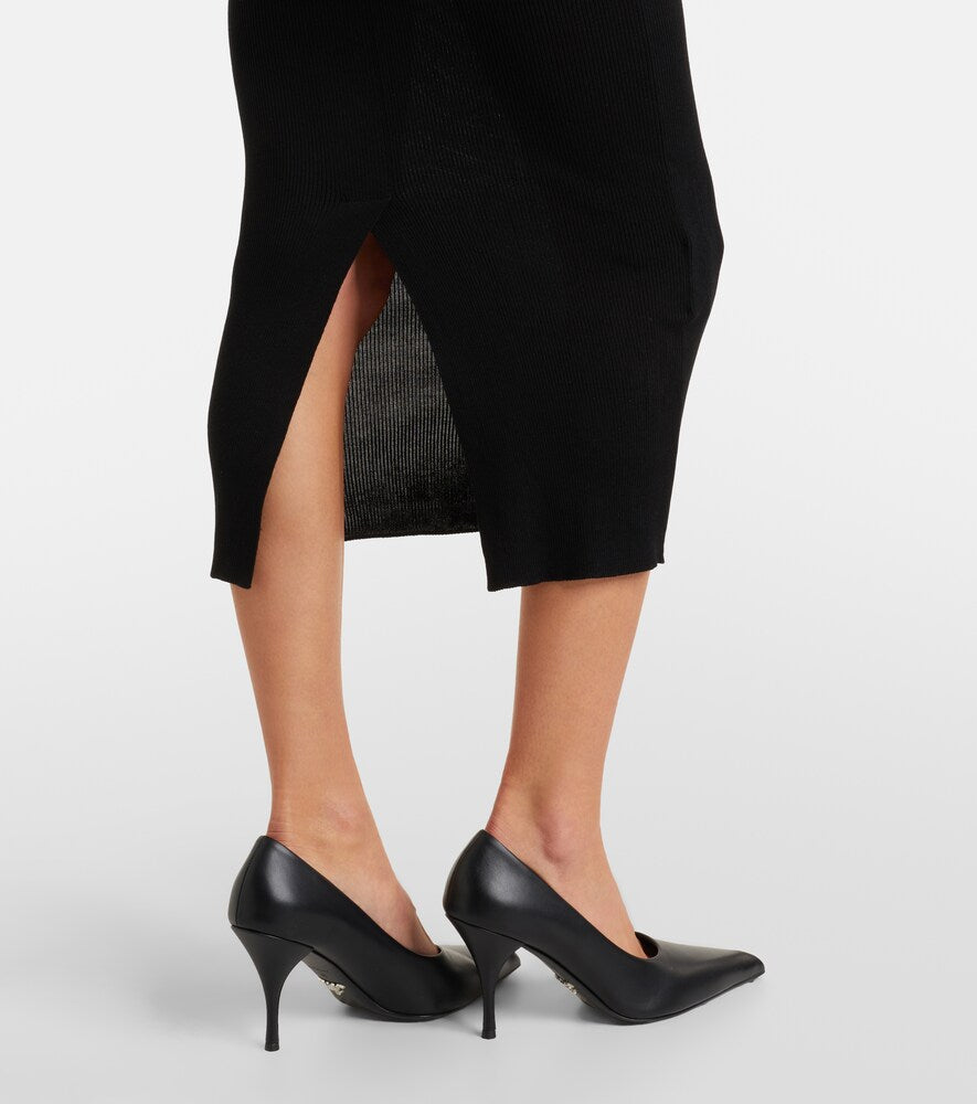 Prada Logo ribbed-knit silk midi dress