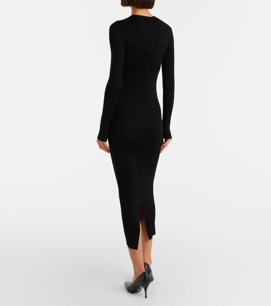 Prada Logo ribbed-knit silk midi dress