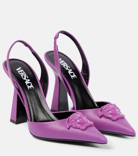 Versace La Medusa leather slingback pumps