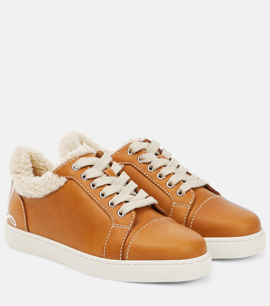 Christian Louboutin Vierissima shearling-trimmed sneakers in Brown - Low-Top Sneakers